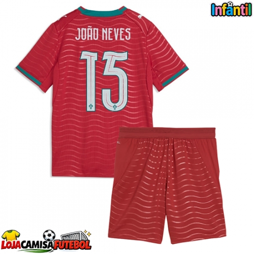 Camisa de Futebol Portugal Joao Neves #15 Equipamento Principal Infantil Mundo 2026 Manga Curta (+ Calças curtas)